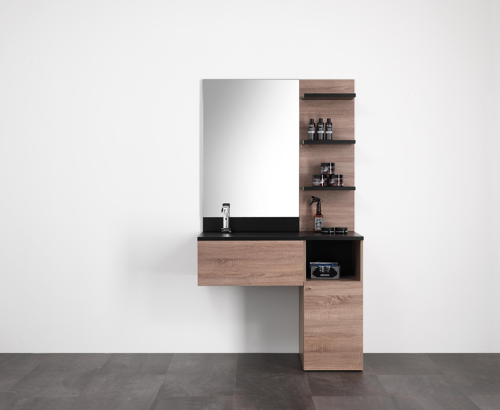 BARBER STATION LIGHT
Mobile da barbiere
laminato nero & oak